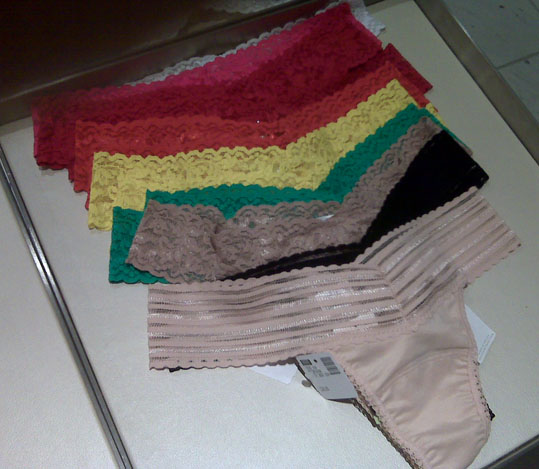 hanky Hanky Panky thongs in every colour of the rainbow. Not so sure about the yellow...
