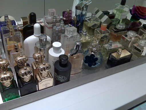 At an average of 80 dollars a bottle, this bin holds over $3500 dollars of perfume. hmmm... 
