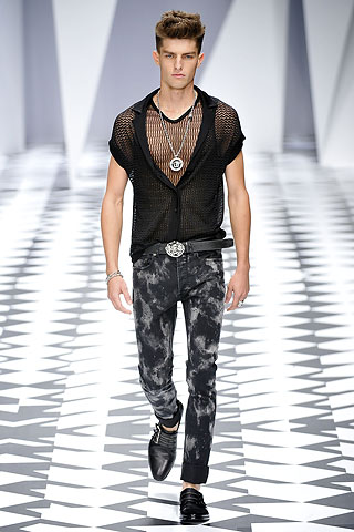 versace spring menswear summer jeans mens skinny celebrities designer exposed nipples especially mesh tops there voltage haute