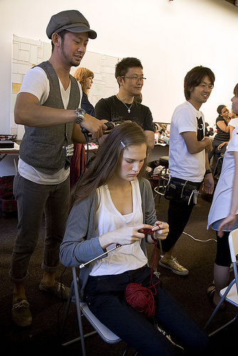 Backstage at Zero+Maria Cornejo Spring 2010 fashion show